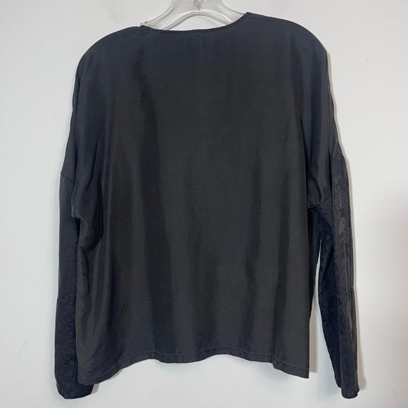 Raquel Allegra Henley Blouse Black 0 Oversized Slouchy Boxy Oriental Print Top - Picture 7 of 15